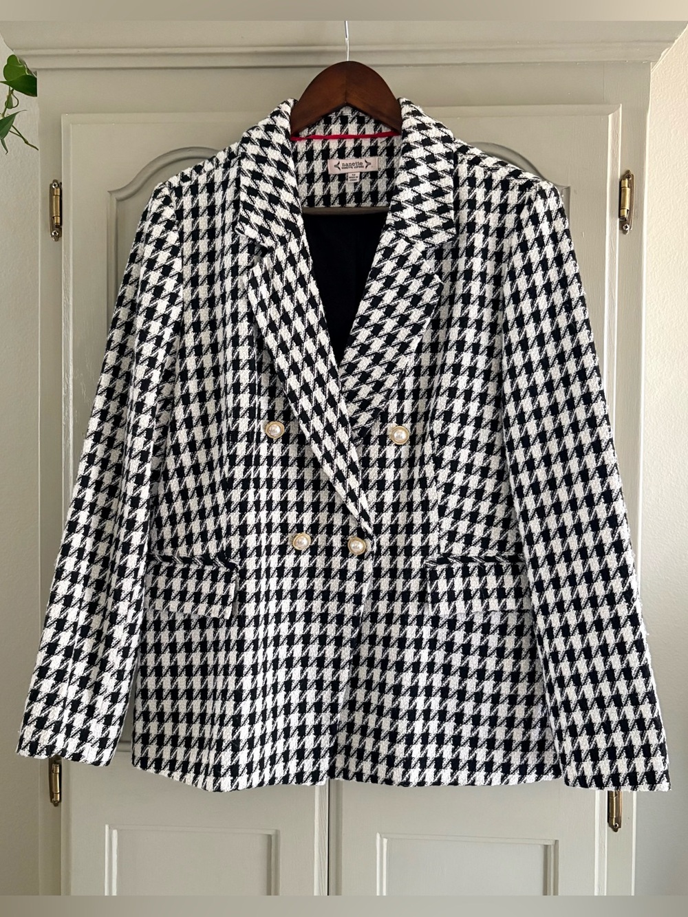 Nanette Lepore Classic Houndstooth Double Breasted Pearl Button‎ Lined Blazer 12